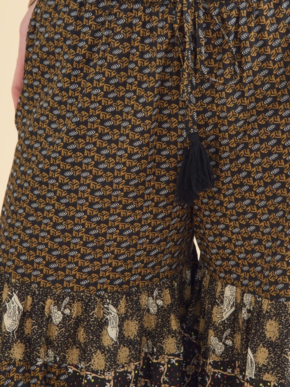 Wide Leg Boho Patchwork Palazzo Pants - Brown Multi - Picture 4 of 4
